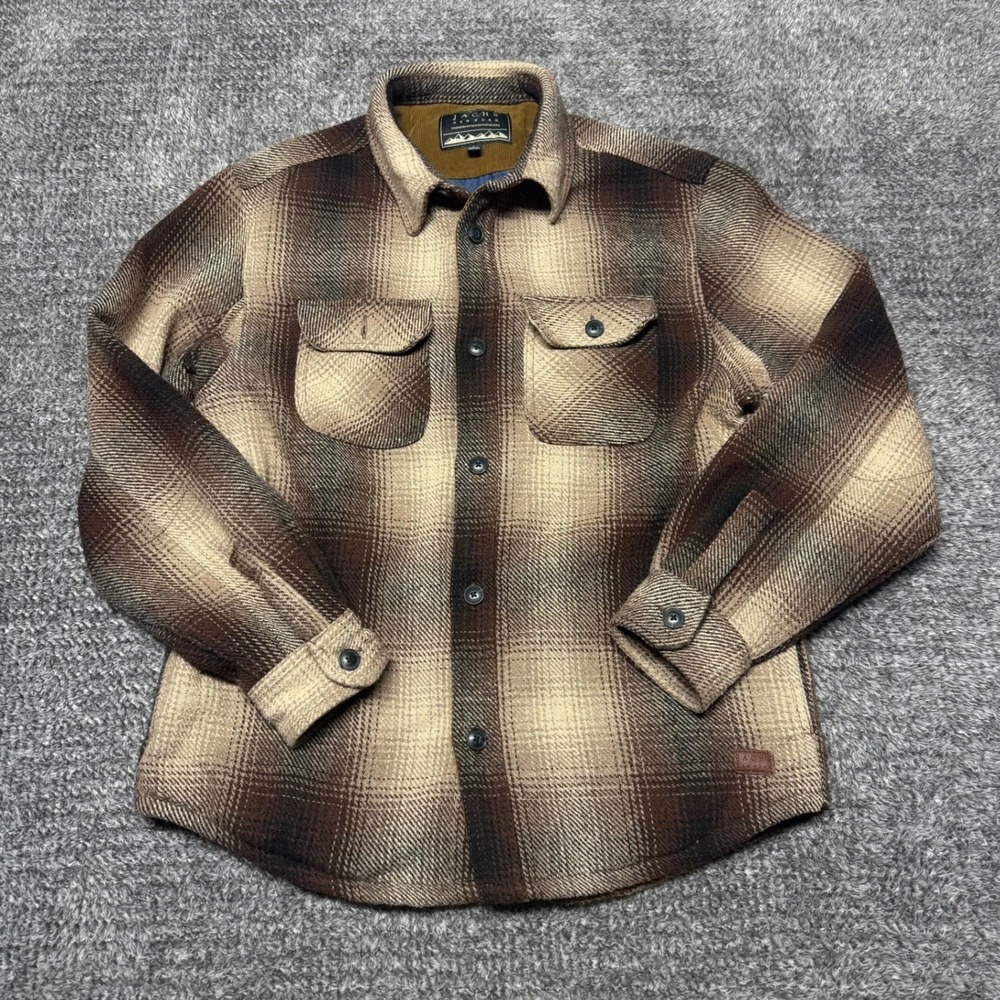 Jachs New York Mens Shirt‎ Jacket L Brown Plaid Heavyweight Flannel Outdoor
